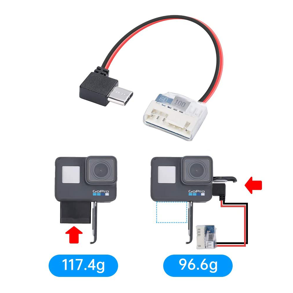 FPV Cable | 90° USB-C to 5V Balance Plug | Action Cam / GoPro to LiPo Battery Charging Cable