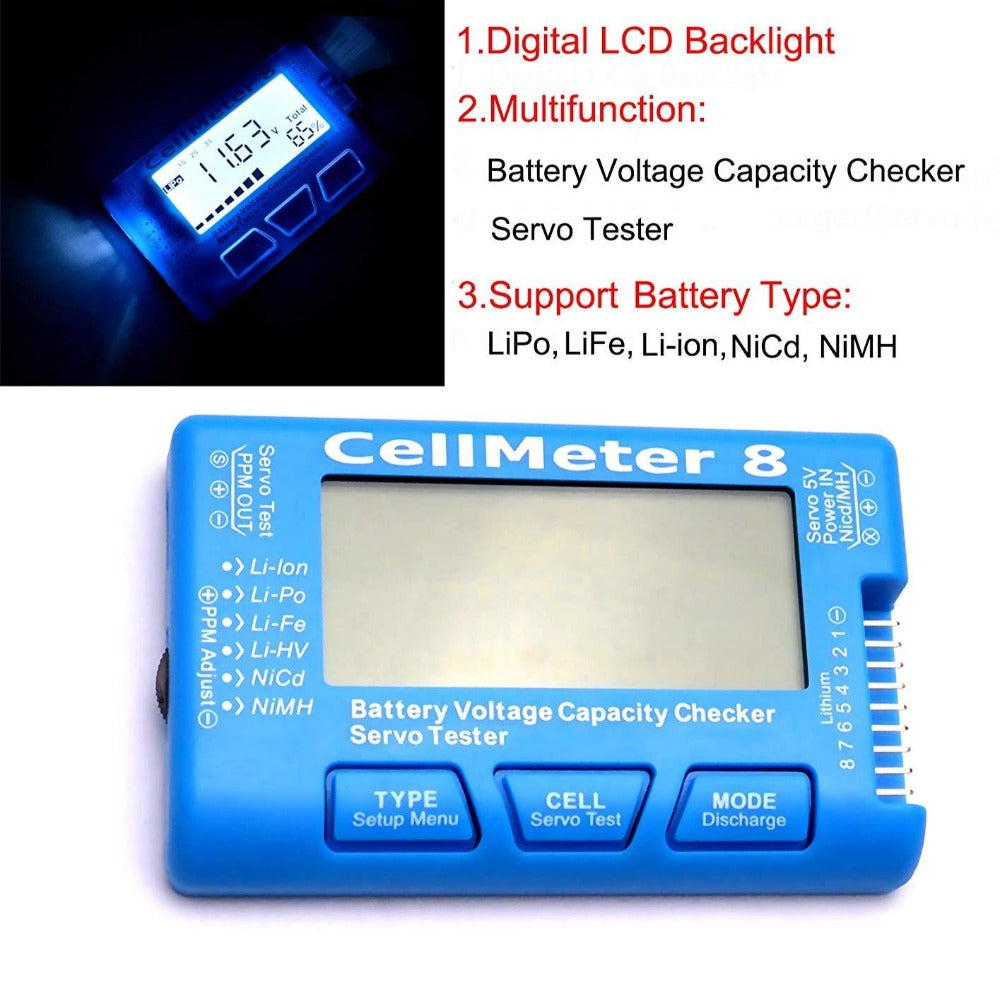 Digital Battery Capacity Checker | Cell Meter 8